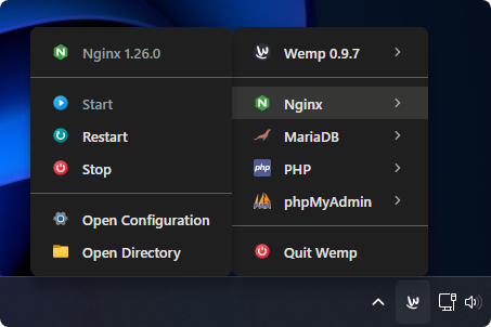 Screenshot of Wemp system tray menu